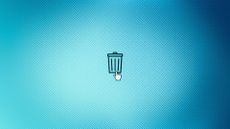 A digital image of a cursor hovering over a trash icon, set on a glowing blue background.