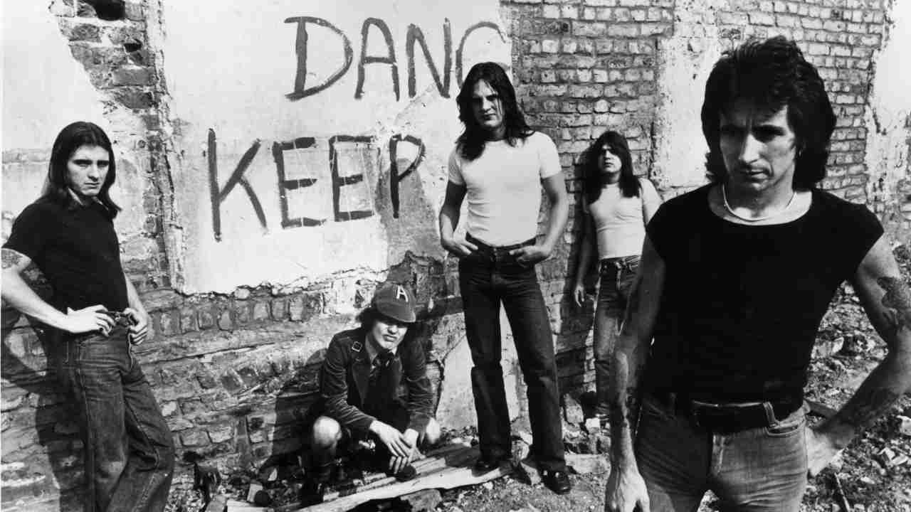 AC/DC posing for a photograph in 1977