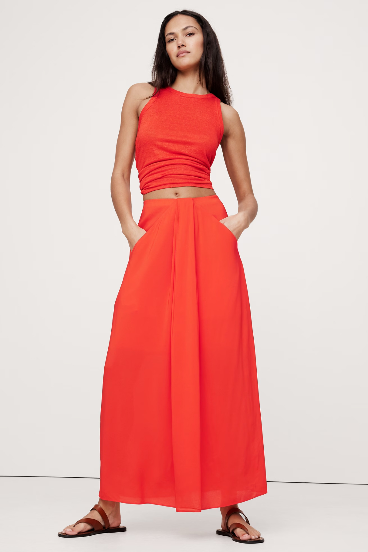 Banana Republic Stretch-Crepe Drape Front Maxi Skirt 