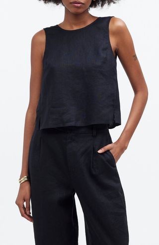 Tie Back Scoopneck Linen Tank