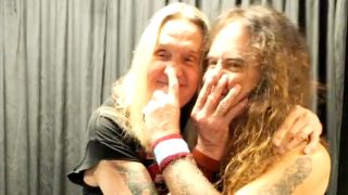 Nicko McBrain and Steve Harris of Iron Maiden backstage