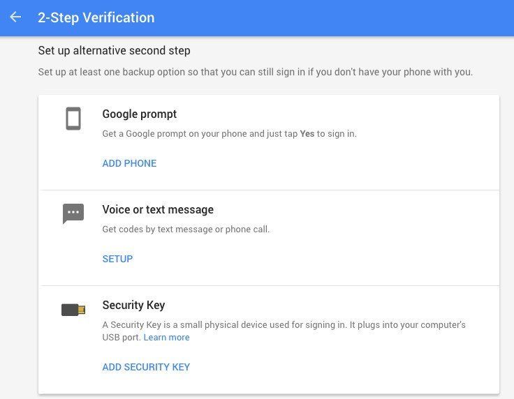 Google two-step verification setup