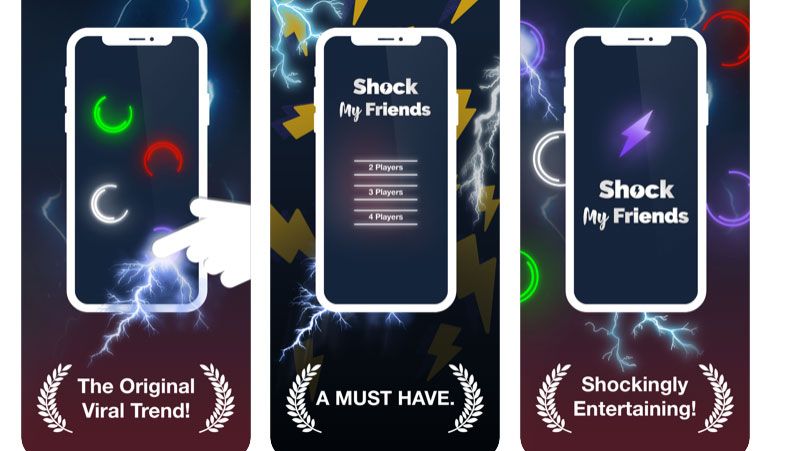 A screen grab of the &#039;Shock My Friends&#039; display screens in the Apple App Store.