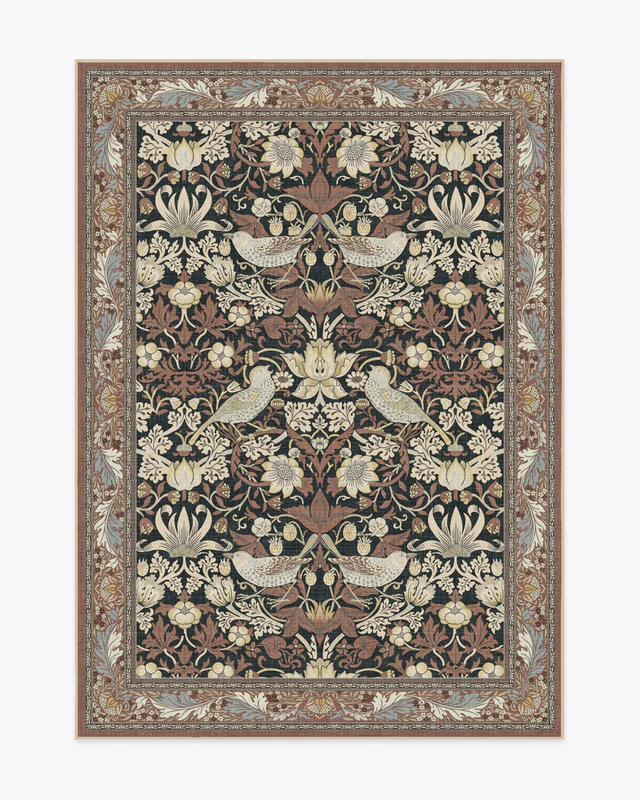 Ruggable x Morris &amp;amp; Co., Strawberry Thief Black &amp;amp; Amber Rug
