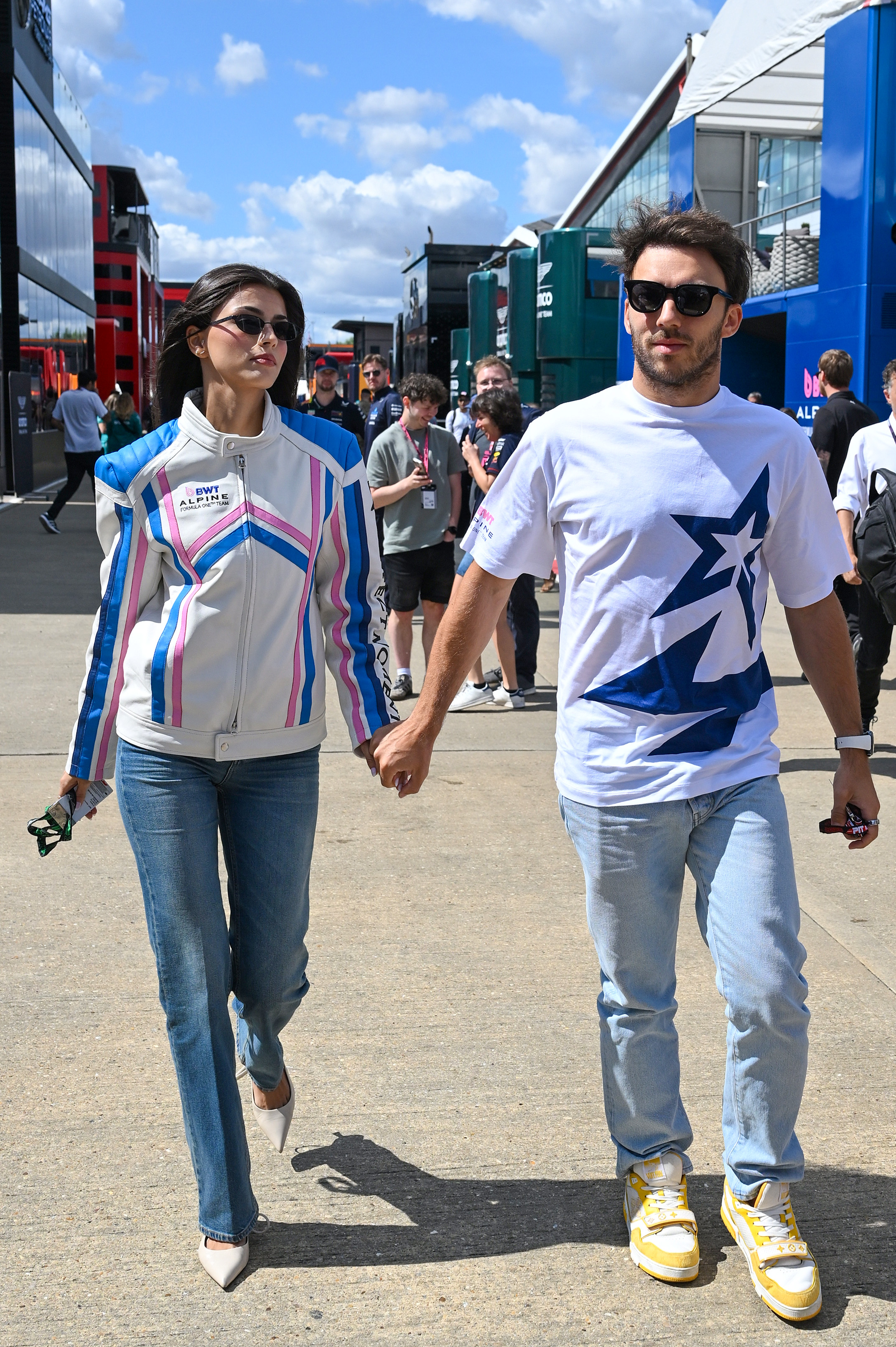 Pierre Gasly of France and Alpine F1 in the Paddock with Kika Gomes during previews ahead of the F1 Grand Prix of Great Britain at Silverstone Circuit on July 03, 2025 in Northampton, England.