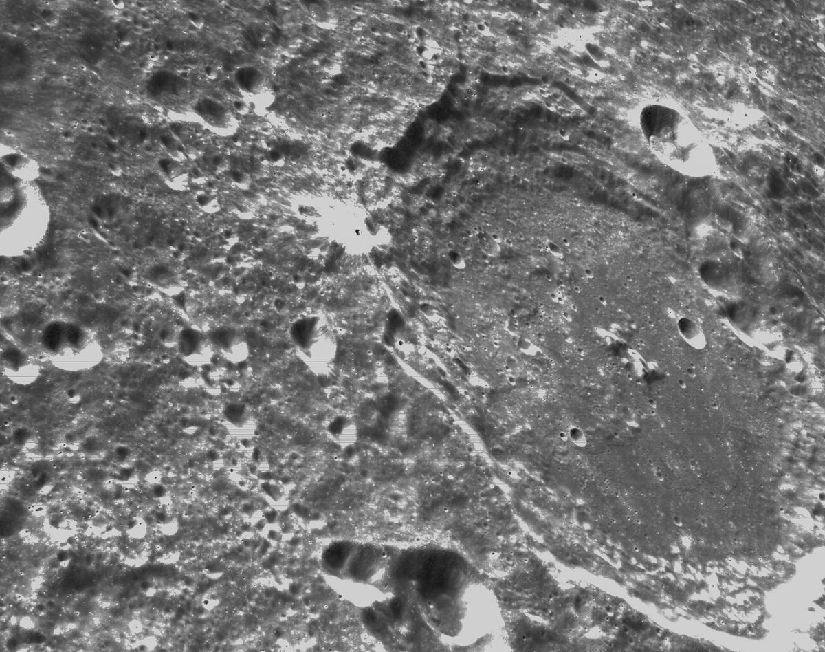 Close-up view of the lunar surface captured by the Orion spacecraft's onboard optical navigation camera during the mission's closest approach to the lunar surface on Nov. 21, 2022.
