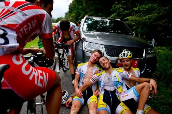 After the finish, riders from Azad University Cross Team look tired