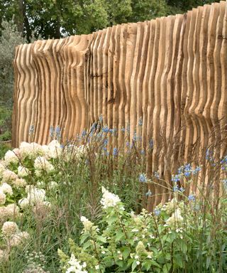 wavy oak fence at Chelsea flower show 2021