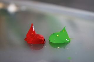 red and green paint blobs