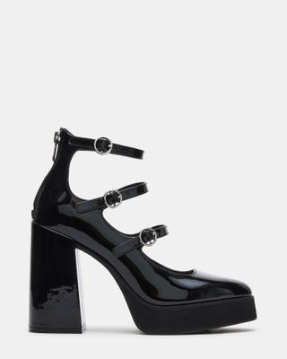 Quad Black Patent Strappy Platform Mary Janes 