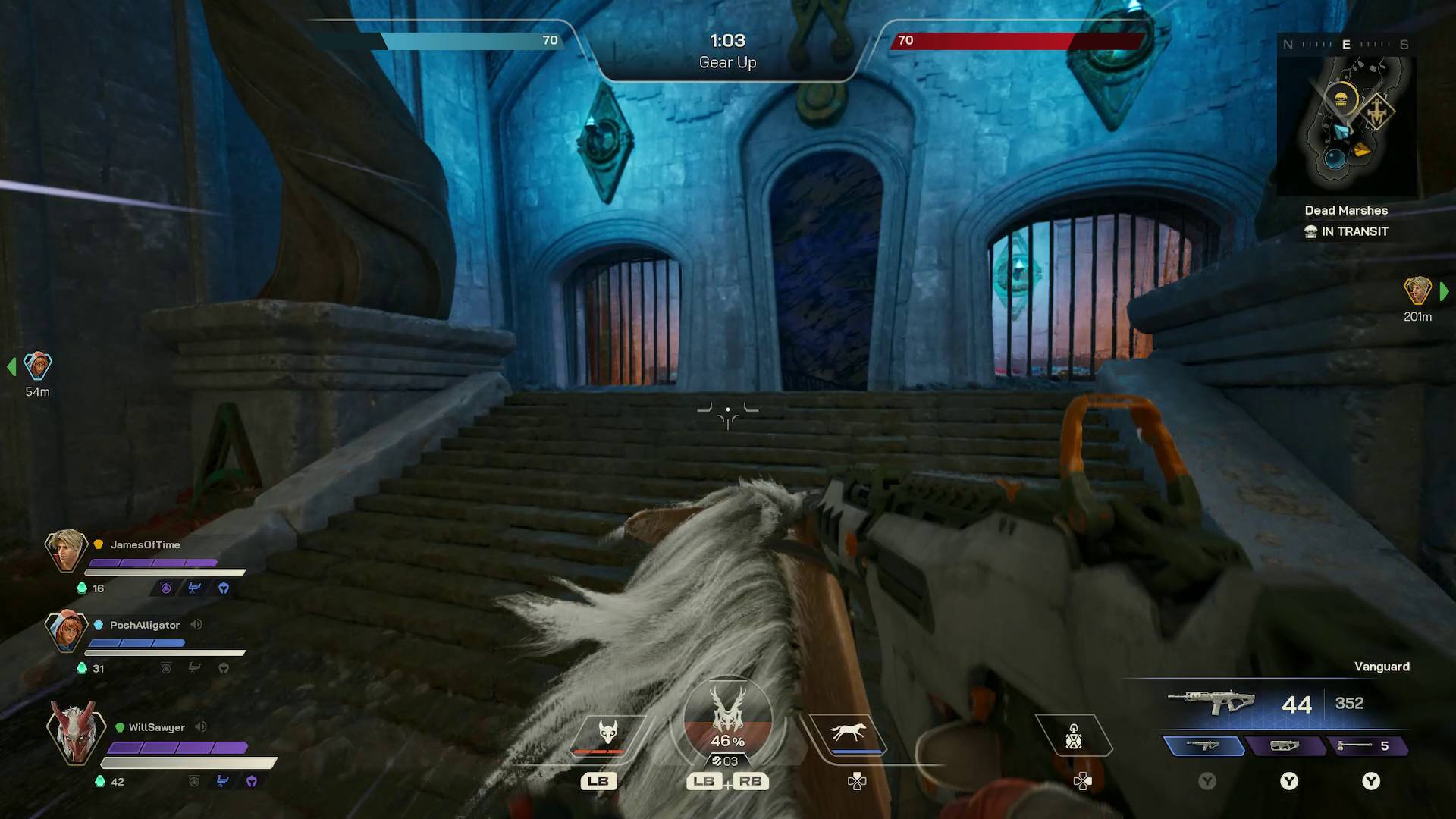 Highguard player riding towards treasure room full of loot chests on their horse