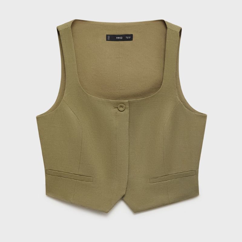 linen-blend green waistcoat top