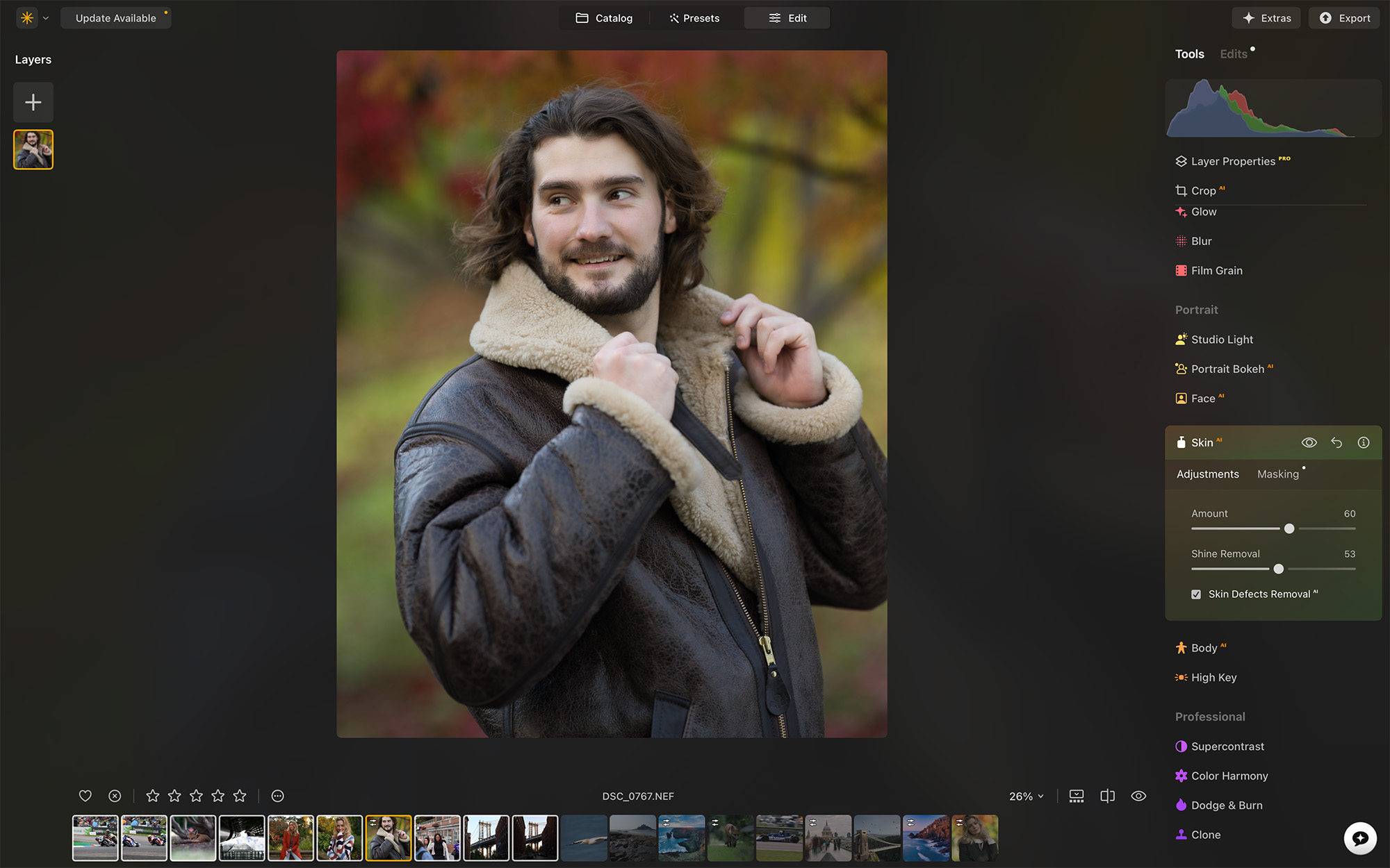 Luminar Neo screenshot showing portrait of man