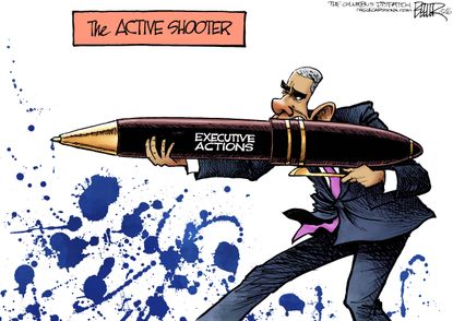 Obama cartoon Active Shooter Executive Actions