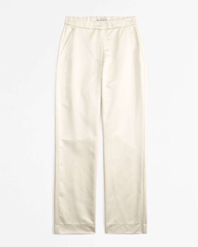 High Rise Tailored Straight Satin Pant