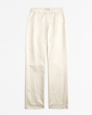 High Rise Tailored Straight Satin Pant