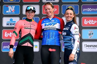 Lorena Wiebes, Kirsten Wild and Letizia Paternoster on the Gent-Wevelgem podium