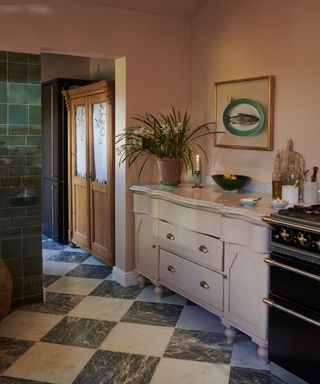 deVOL kitchen with square floor tiles