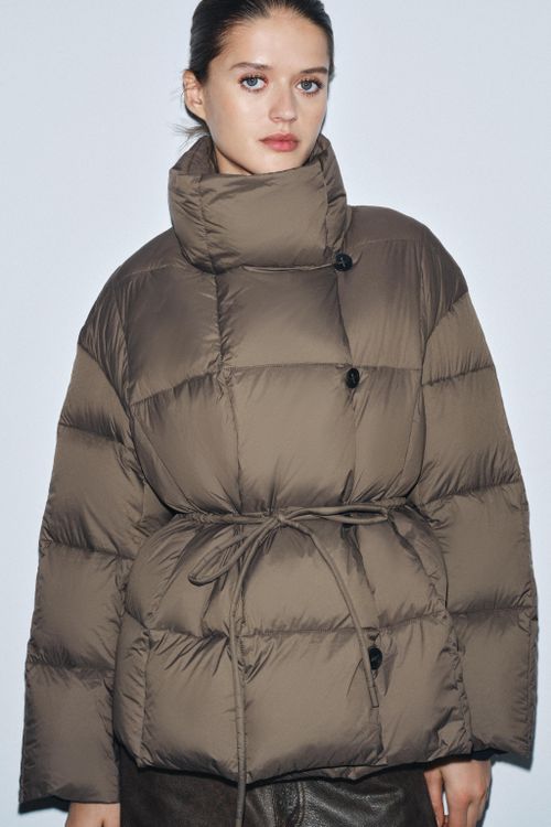 Short Puffer Jacket With Belt Zw Collection