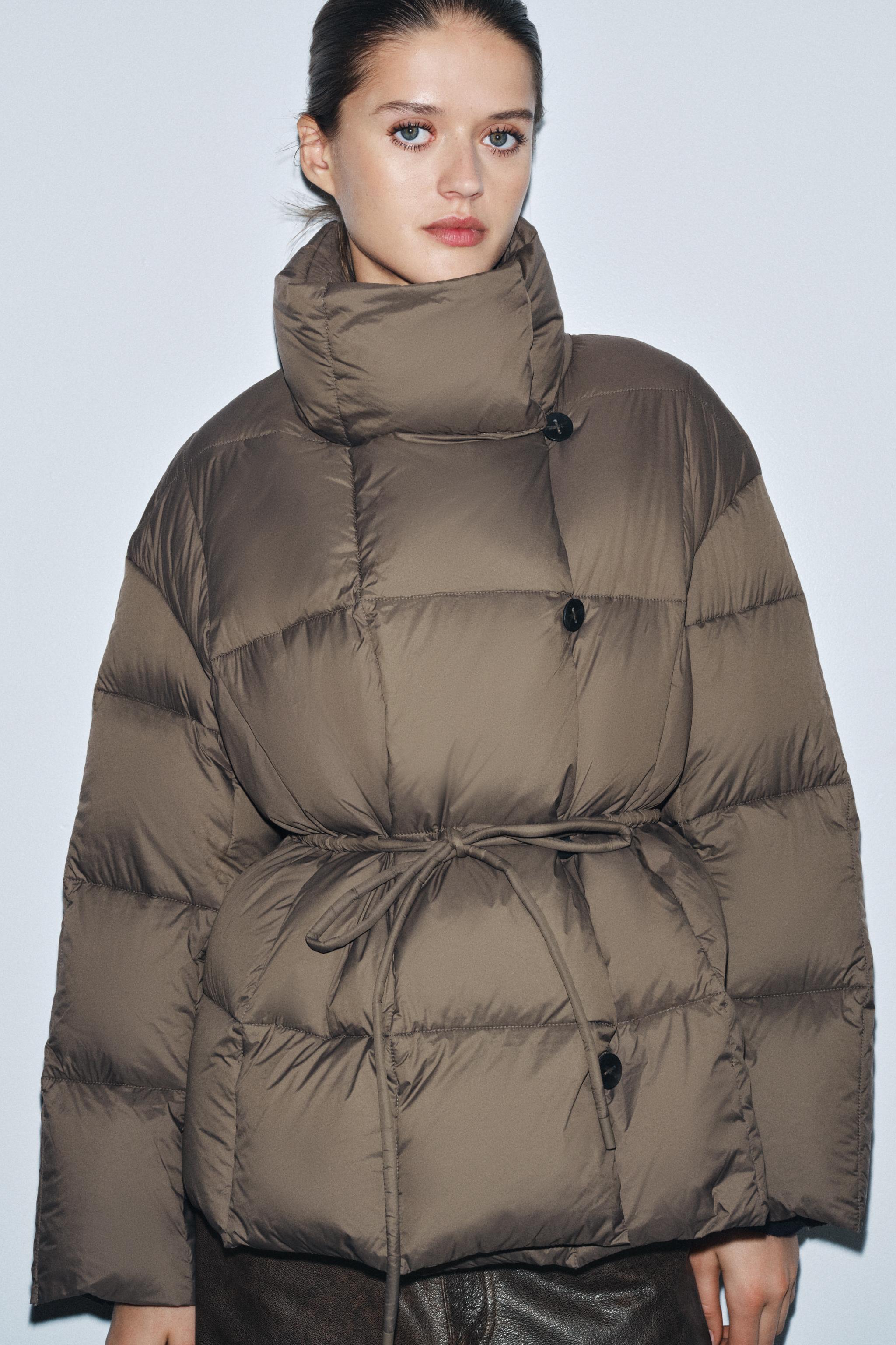 Short Puffer Jacket With Belt Zw Collection
