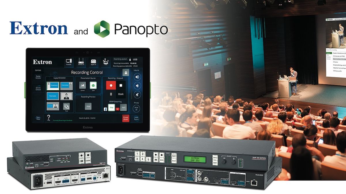 Extron and Panopto, an enterprise video platform provider, have formed a partnership to integrate Extron’s configurable AV control systems with Panopto’s media capture software and content management system. 