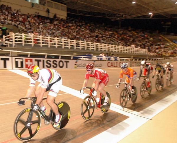 Reigning keirin world champion Maximilian Levy (Germany) at the front during the keirin finals.