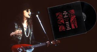 Wayne Hussey wears dark sunglasses and plays his tear-drop Vox 12-string live with the Mission in 1990. 
