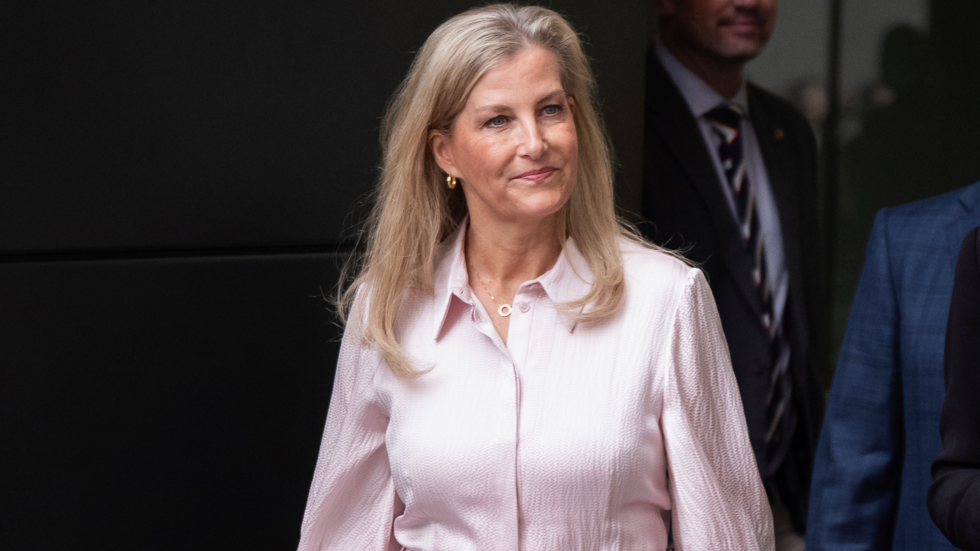 Duchess Sophie wearing a pale pink shirt dress