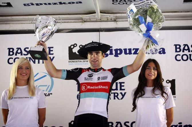 Tony Gallopin (RadioShack Leopard) sports the traditional Txapela on the podium after winning Clasica San Sebastian