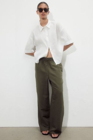 Linen-Blend Pull-On Pants