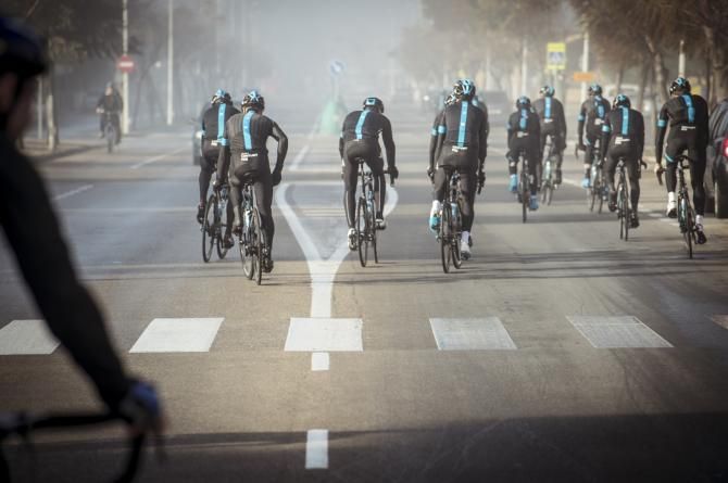 The Team Sky riders set out on their training ride