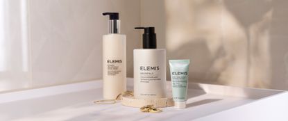 3 elemis products on table top 