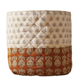 Anthropologiea cream and orange quilted storage basket