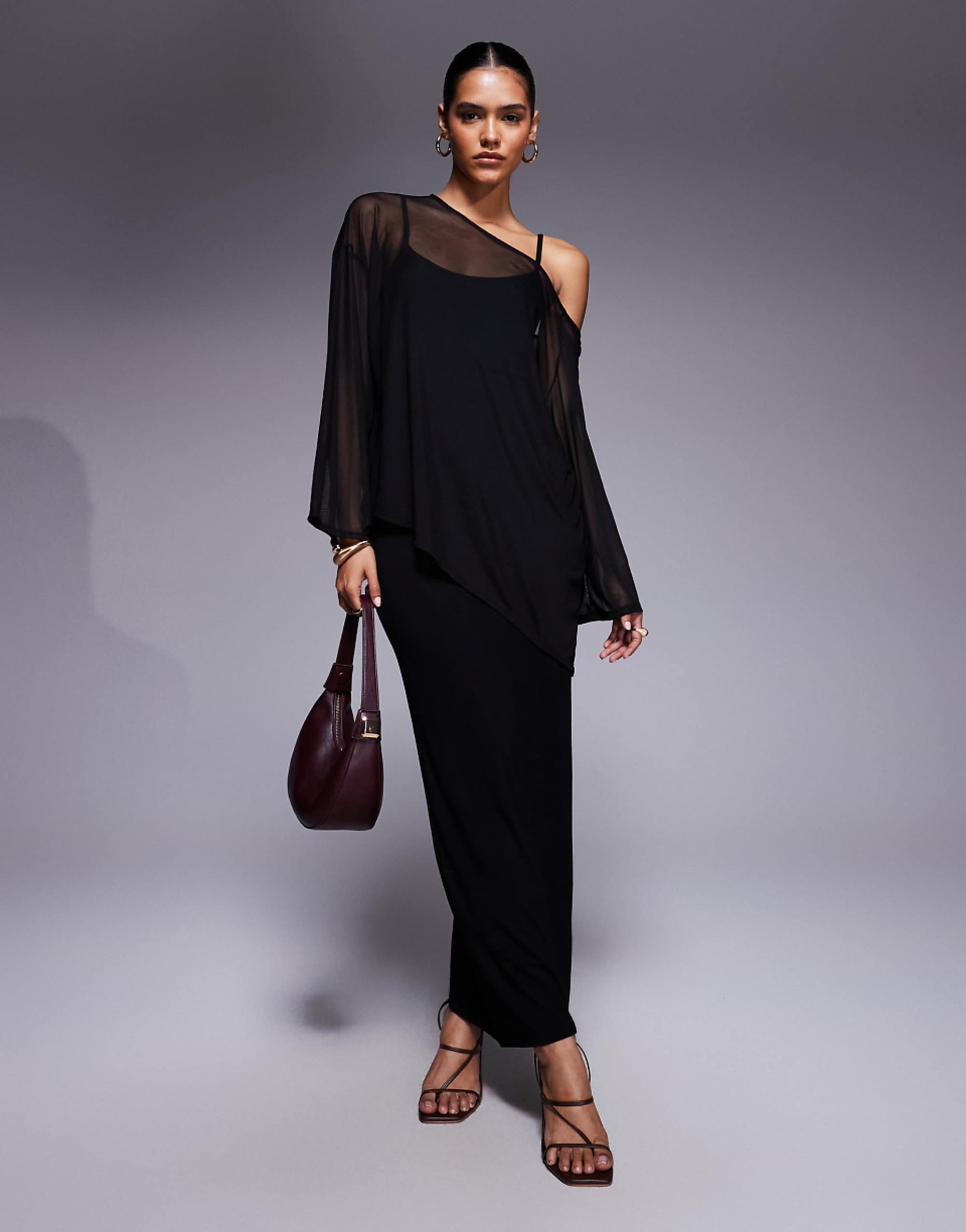 Asos Design Cape Overlay Midi Dress in Black