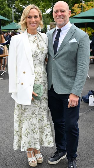 Zara Tindall and Mike Tindall attend day ten of the Wimbledon Tennis Championships at the All England Lawn Tennis and Croquet Club on July 10, 2024