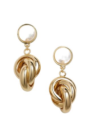 Imitation Pearl & Knotted Drop Earrings