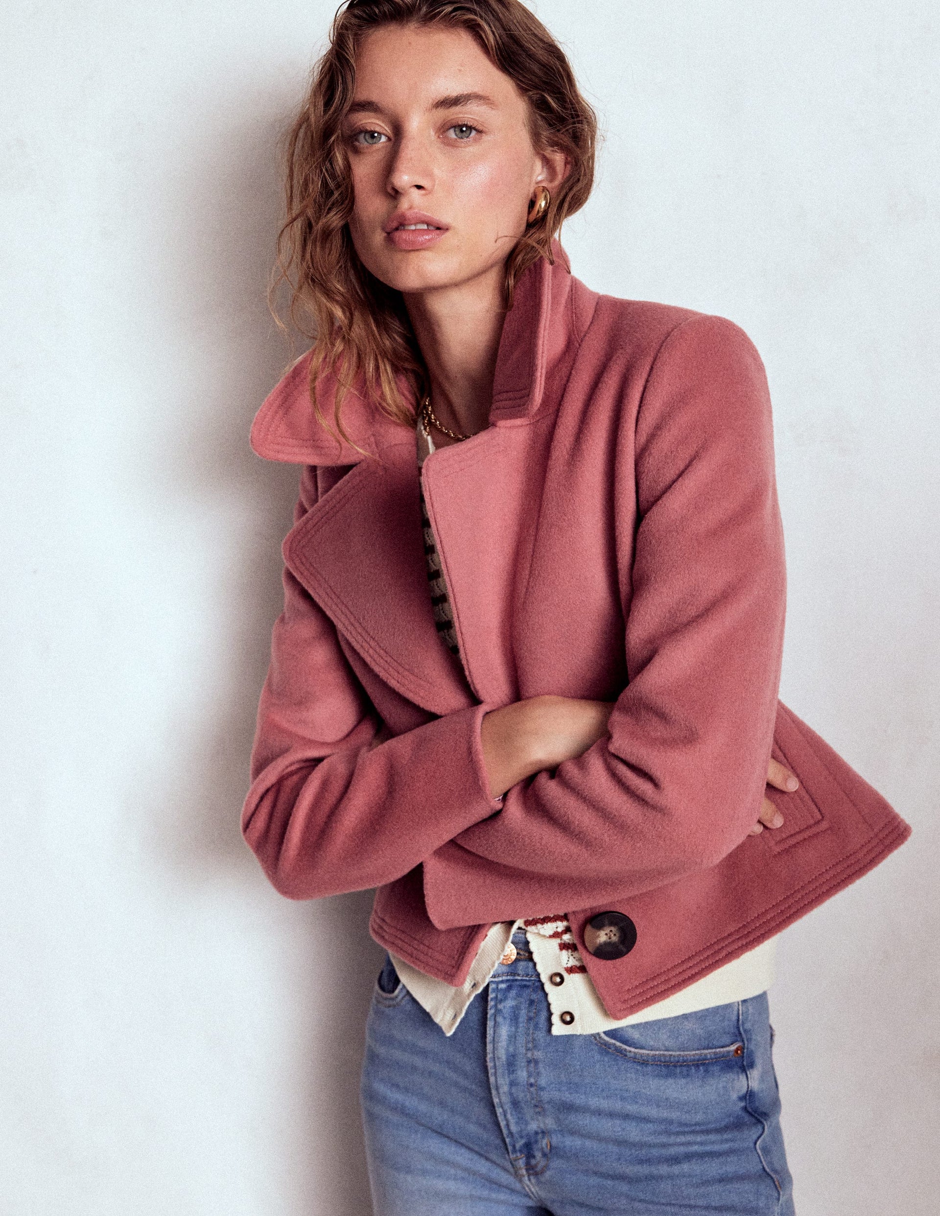 Topstitch Jacket-Dusty Pink