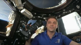 Astronaut Matthew Dominick gives an interview from the ISS