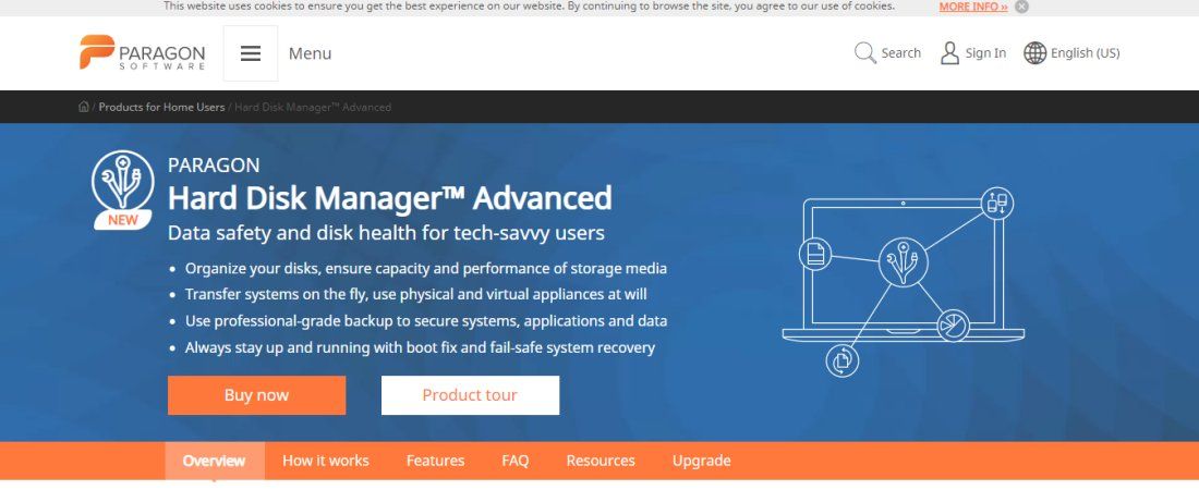 Website screenshot for Paragon Hard Disk Manager