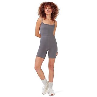 Kut & so Workout Romper – One Piece Bodysuit With 7” Inseam Shorts – Premium Butter Knit Active Romper Dark Gray Medium