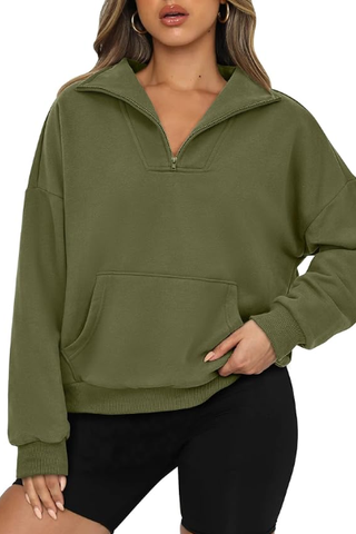 Prettygarden Womens Quarter Zip Long Sleeve Cropped Sweatshirt (Was $29) 