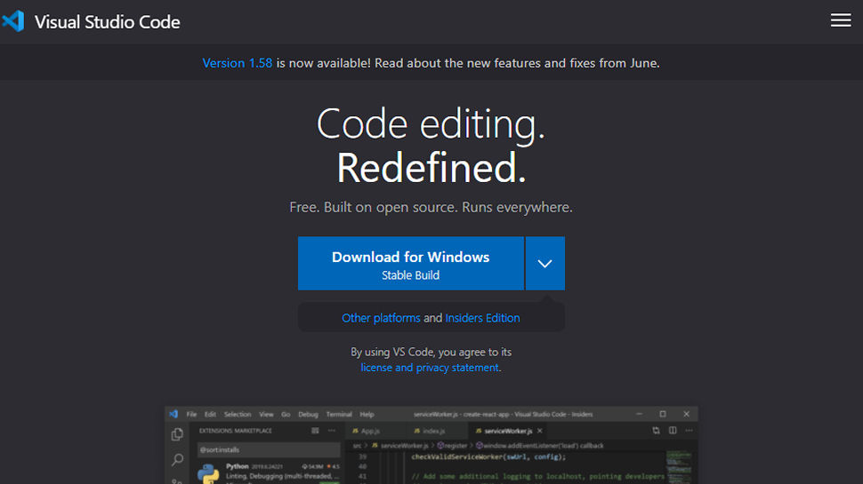 Website screenshot for Visual Studio Code