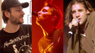 Zachary Ezrin of Imperial Triumphant unmasked, Mark Hoppus onstage in 2006 and Scott Stapp onstage in 1999