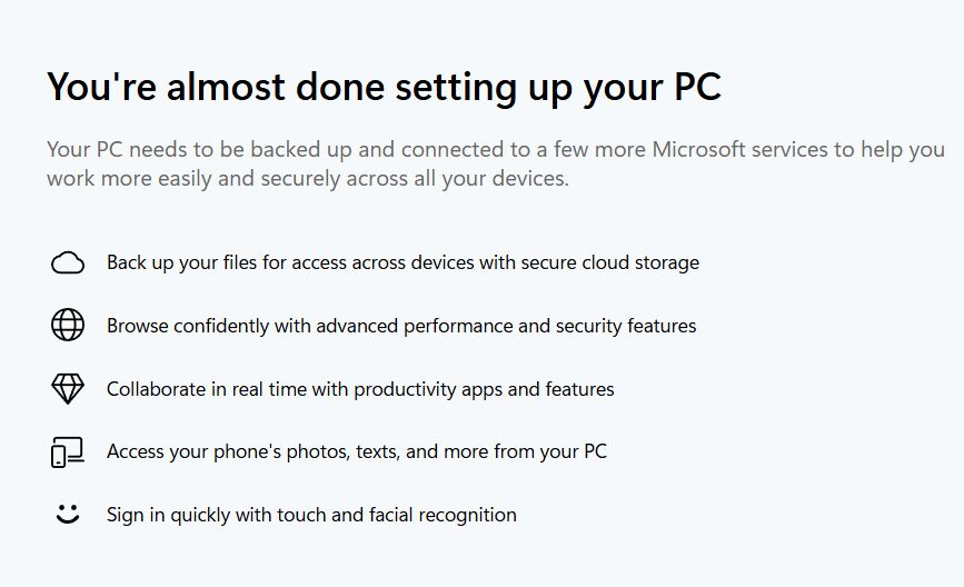 Windows telling me to finish setting up my PC