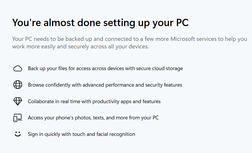Windows telling me to finish setting up my PC