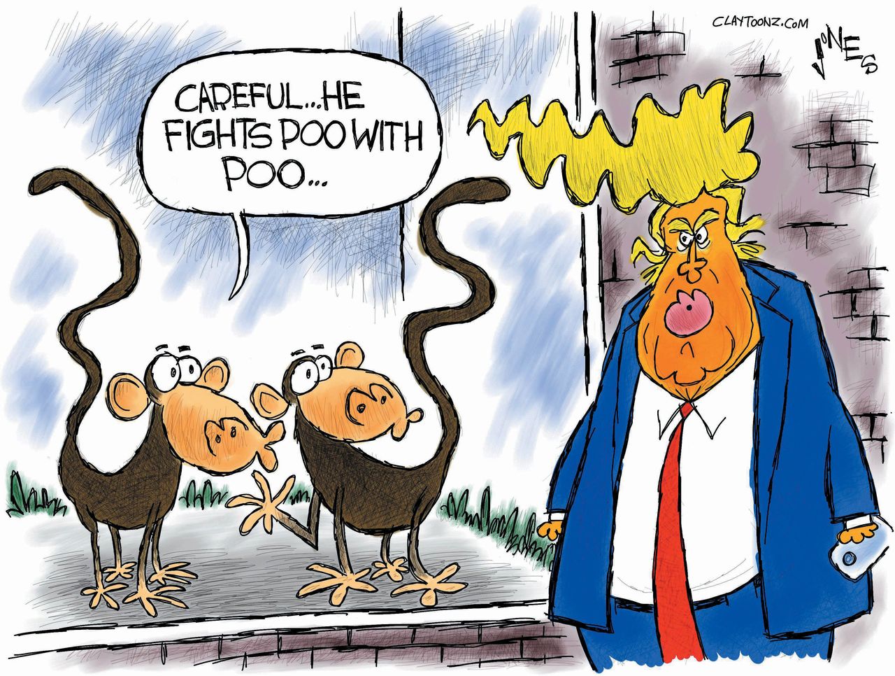 Political cartoon U.S. Trump monkeys fighting