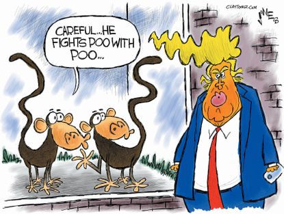 Political cartoon U.S. Trump monkeys fighting