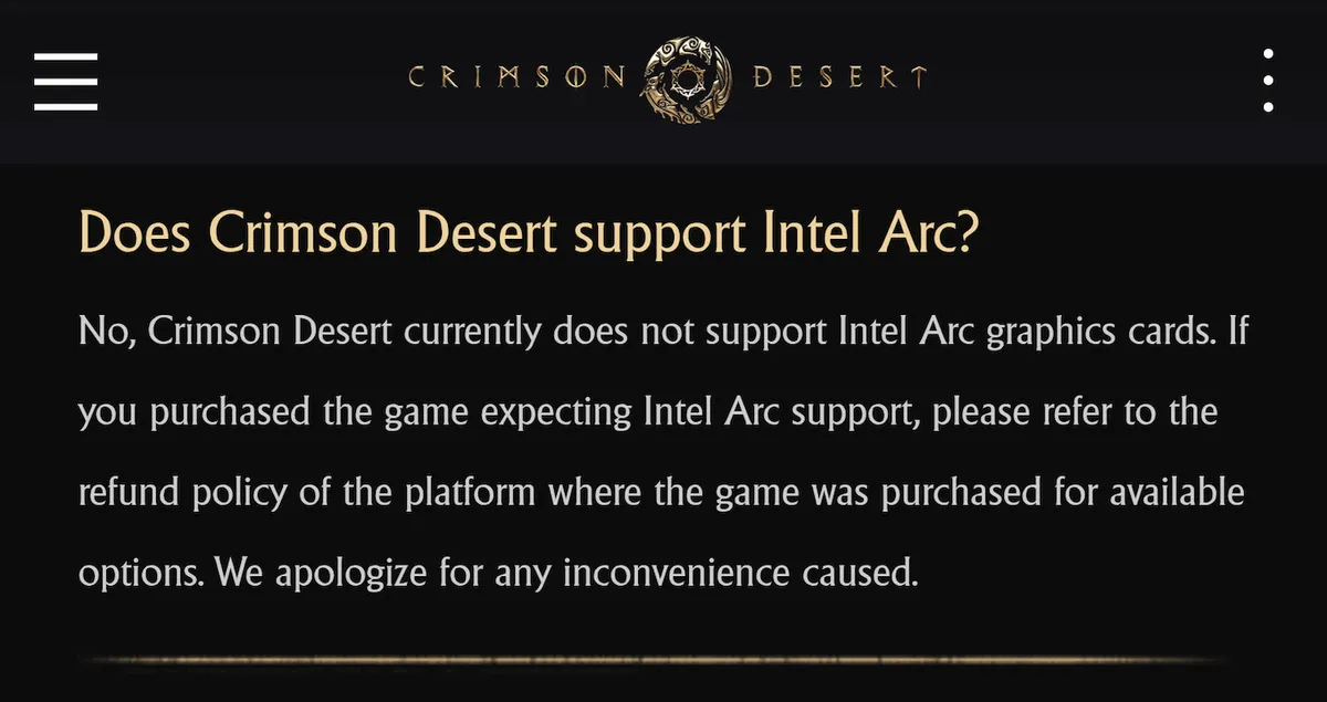 Intel Arc หมดสิทธิ์ Crimson Desert ประกาศไม่รองรับการ์ดจอค่ายฟ้าอย่างเป็นทางการ 2 crimson-desert-intel-not-support