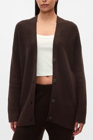 Cashsoft Shaker-Stitch Boyfriend Cardigan