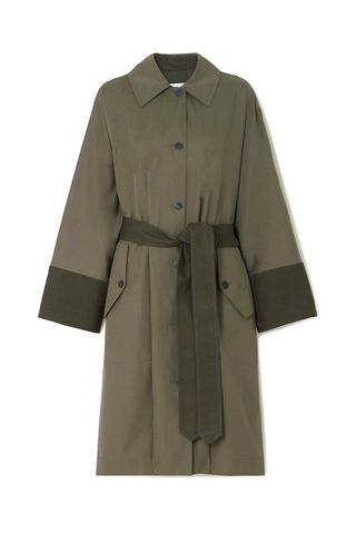 Belted Two-Tone Cotton-Gabardine and Canvas Trench Coat